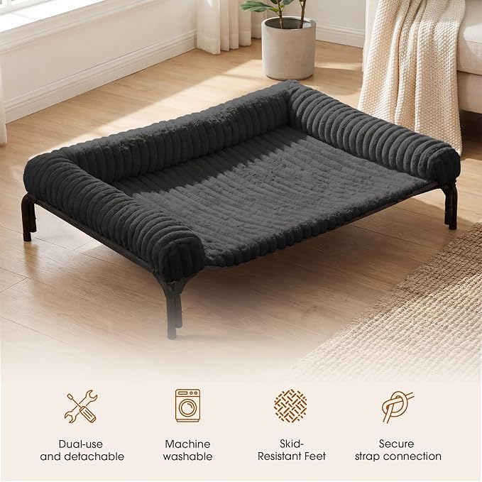 Czpalo Elevated Dog Bed with Removable Bolster Cushion Mat, Raised Pet Cot for Medium Sized Dog with Breathable & Washable Mesh, Indoor & Outdoor Pet Hammock with Skid-Resistant Feet.