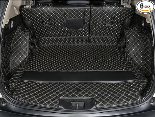 SUV Trunk Mat Compatible with BMW X5 7 Seater 2008-2013 Heavy Duty Back Seat Cover & Rear Cargo Mat & High Side Panel - Black with Gpld Stitching