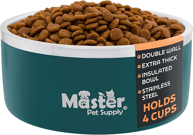 Master Pet Supply Stainless Steel Dog Bowls - 32 oz, Heavy Duty - Emerald Sea, Double Wall Extra-Thick Insulated, Non-Slip Pet Water Bowl for Dogs, Cats & Pets, Anti Rust Metal, Dish Washer Safe