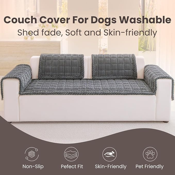 Couch Cover for Dogs Washable, Non-Slip Pet Couch Covers for Sofa, Fuzzy Dog Couch Cover Blanket, Thick, Soft, Plush Couch Cushion Covers for Sofa Protector (Dark Gray, 27.6" x 27.6"/70 x 70cm)