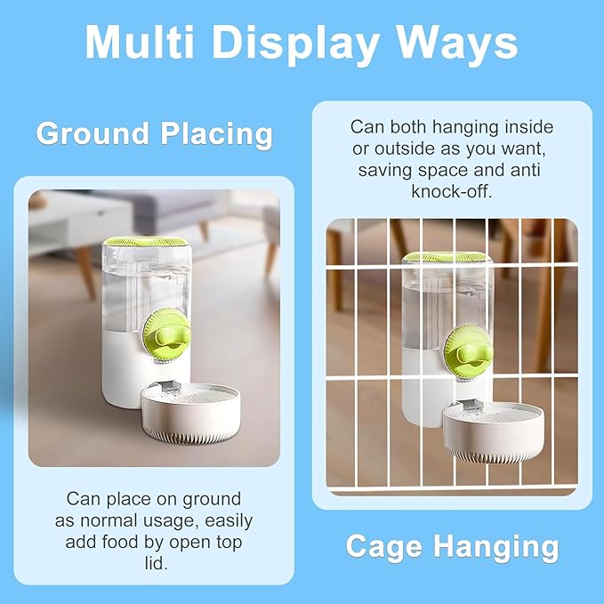 Distributeur d'eau à siphon par gravité automatique pour cage suspendue, distributeur d'eau automatique suspendu pour cage de 1 litre, gamelle d'eau pour chats, chiens, lapins, furets, chinchillas, oiseaux, hérissons, cochons d'Inde (vert clair)