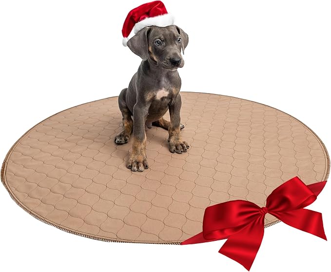 Reusable Dog Pee Pad, Washable Waterproof Round 48 in Mat, 1 Pack | 48-inch round washable waterproof pee pad, reusable slip-resistant mat for dog potty training and whelping with quick-dry