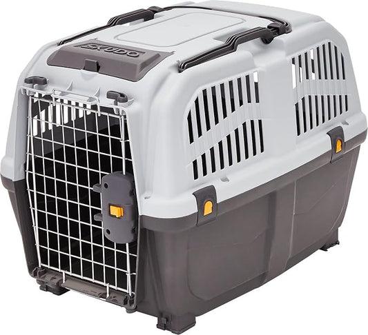 Skudo by MidWest 32-Inch Travel Carrier, Gray, Fits Pets up to 40 lbs | Hard-Sided Pet Carrier, Travel Crate with Handle, Ventilated Design, Locking Tabs, Easy Assembly