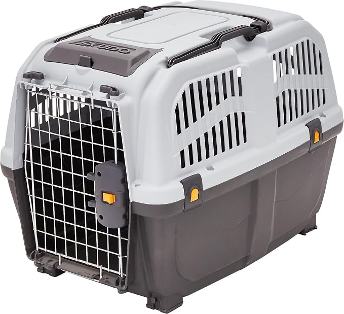 Skudo by MidWest 36-Inch Travel Carrier, Gray, Fits Pets up to 70 lbs | Hard-Sided Pet Carrier, Travel Crate with Handle, Ventilated Design, Locking Tabs, Easy Assembly