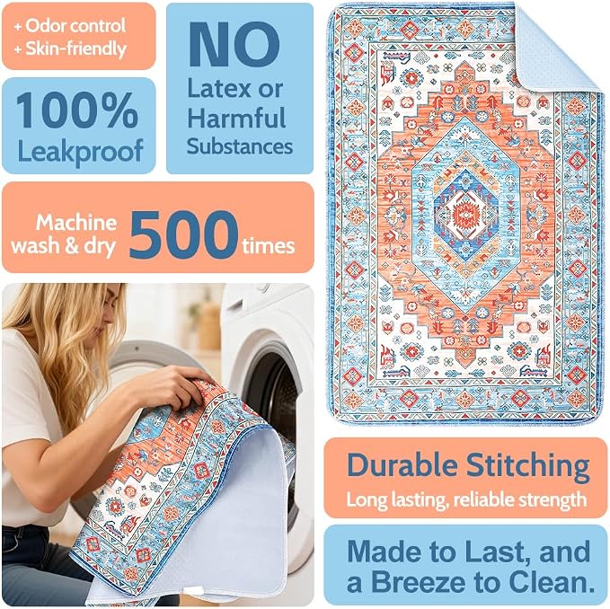 Washable Pee Pads for Dogs, 2 Pack Reusable Puppy Training Pads 36"x36" Super Absorbent Waterproof Dog Training Pads, Non-Slip Potty Pads, Whelping Pads Litter Mat Orange/Mix