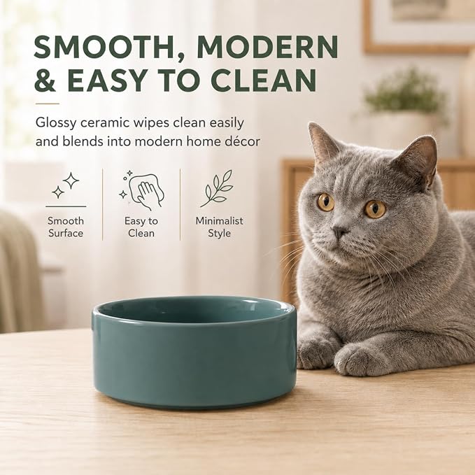 Havniva Cat Bowls Set of Two, 5.1” Ceramic Cat Food and Water Bowls | Cat Food Bowls Whisker Friendly, Non-Slip Base, Food-Grade Ceramic, Wide Opening, Dishwasher Safe, Cat Bowls for Indoor Cats