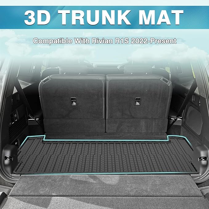 Mixsuper Cargo Liner for Rivian R1S 2022-2024 2025, All Weather Trunk Mat for R1S Accessories Anti-Slip Trunk Liner Rear Cargo Mat Black
