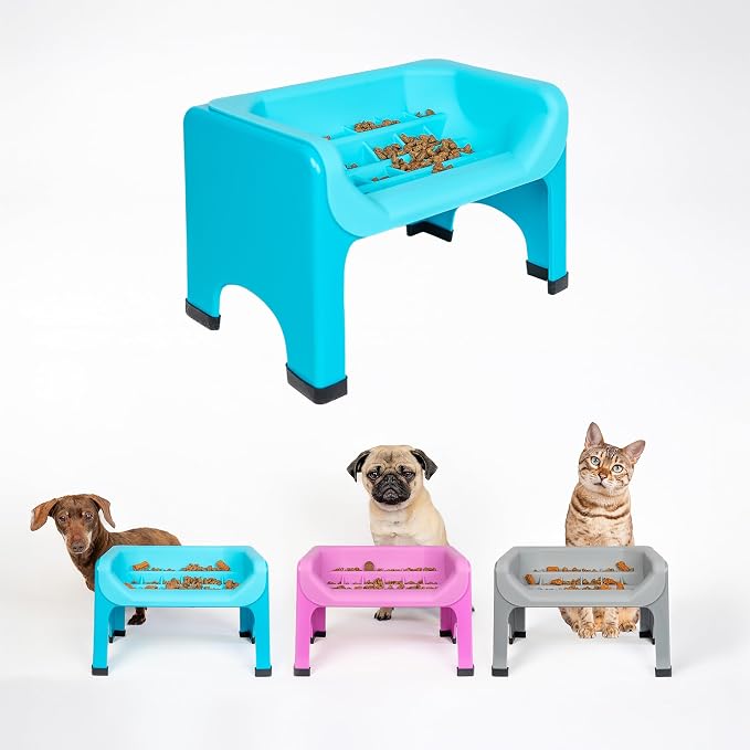 Fluff Trough Elevated Slow Feeder Dog Bowls | Puzzle Cat Bowl with Non-Toxic Silicone Minimizes Neck Strain | No Spill Slow Feeder Bowl Insert Set Ideal for Flat Face Pets
