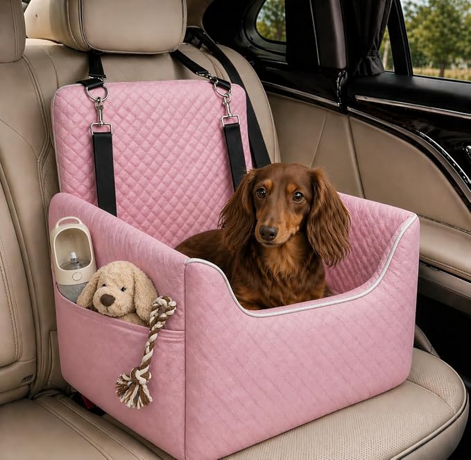 Dog Car Seat for Small/Medium Dogs Under 35lbs | Soft Memory Foam Booster Car Seat with Detachable Washable Cover and Cushion, Puppy Dog Car Bed