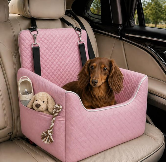 Dog Car Seat for Small/Medium Dogs Under 35lbs | Soft Memory Foam Booster Car Seat with Detachable Washable Cover and Cushion, Puppy Dog Car Bed