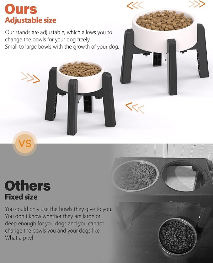 Dog Bowl Stand with Adjustable Width [2 Pack, Stand Only] | Elevated Pet Water & Food Bowl for Medium Dogs, Stable and Anti-Slip Raised Bowl