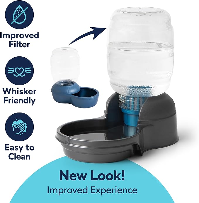 Petmate Replendish Automatic Dog Water Dispenser Gravity Pet Waterer with Microban Protection Base, 100% BPA Free - 1 Gallon, Wide Mouth Bowl, with 2 Extra Filters