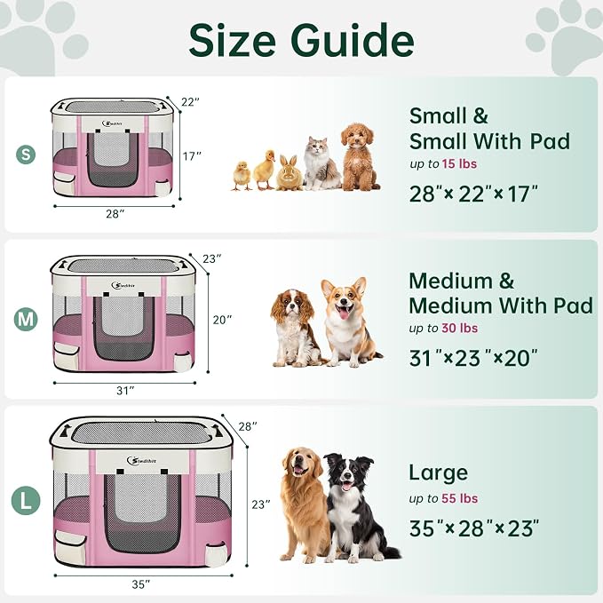 Siedihit Dog Playpen, Cat Pet Puppy Crate, Portable Playpens Indoor Outdoor (Pink, Small)