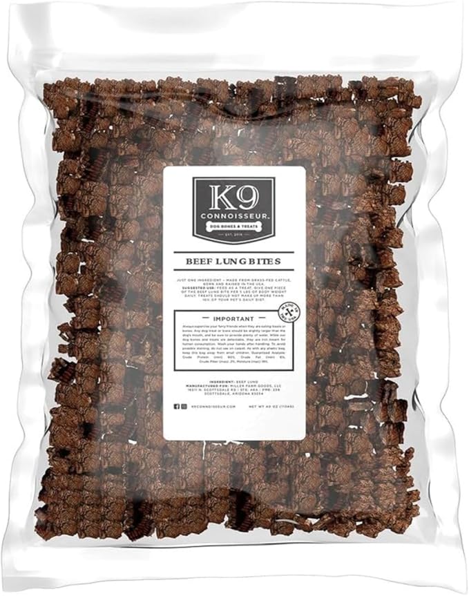 K9 Connoisseur Beef Lung Dog Training Treats All Natural & Lean, USA Made Single Ingredient, Bulk Dogs Treat, Grain Free, for All Breeds & Sizes - 5 Lbs