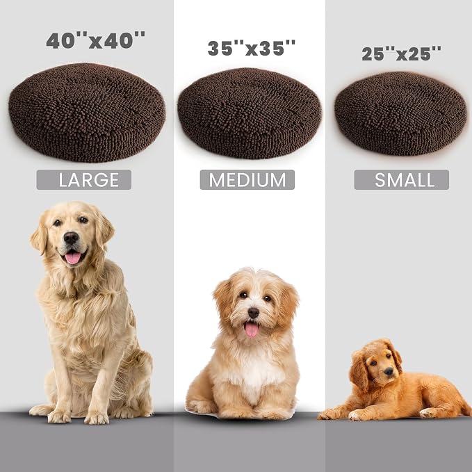 Muddy Mat® Cloud K-9 Bed for Dogs & Cats, Soft & Relaxing Donut Dog Bed, Chenille Material, Removable Cover, Washable & Dryer Safe–Brown Small(25'x25')