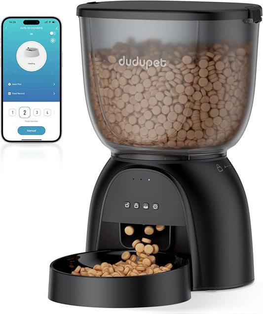 Automatic Cat Feeder WiFi, 5G App Control Timed Cat Dry Food Dispenser with Remote Feeding, 5L Auto Pet Feeder up to 10 Meals 1-15 Portion Control per Day, Auto Dog Feeders for Indoor Use