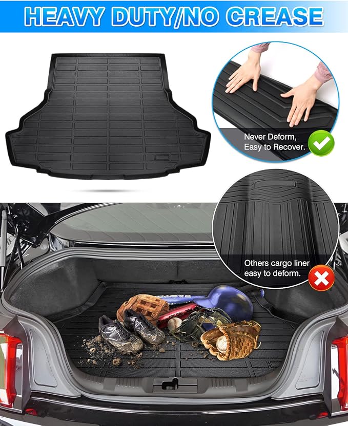 Cartist Cargo Liner Compatible with 2015-2025 Ford Mustang(Without Subwoofer in Cargo Area)(Not for Mach-E) All Weather Rear Trunk Mat Waterproof TPE Black