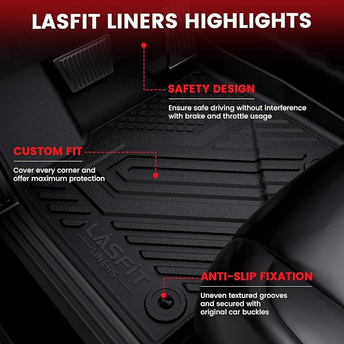 LASFIT Floor Mats for 2019-2023 Lincoln Nautilus & 2016-2018 Lincoln MKX, Custom Fit Full Coverage TPE Floor Liners, All Weather Front Rear Set, Black