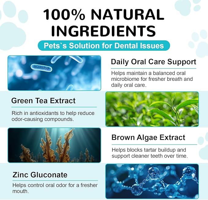Dog Teeth Cleaning Powder, Dental Powder for Dogs Teeth Cleaning and Breath Fresh, Bad Breath Fresher & Tartar Remover with Enzyme, Probiotics. Plaque Off Pet Tooth Cleaning 120 Grams 60 Servings