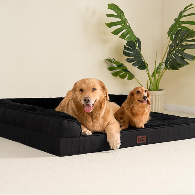 EHEYCIGA XL Dog Bed Memory Foam for Crate, Extra Large Dog Bed Orthopedic with Washable Removable Cover, Waterproof Pet Sofa Couch XLarge Size Dogs, 41x27x6.5, Black | Washable Removable Cover, Waterproof Flat Pet Sofa Couch with Nonskid Bottom, 41x27x6.5