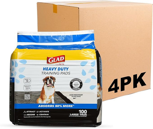 Glad for Pets XL Charcoal Training Pads, Heavy Duty Leak-Resistant Puppy Pee Pads with Activated Carbon Odor Control, Quick-Dry Quilted Top, Indoor Potty & Crate Liner, 24 x 24 in, 100 Count - 4 Pack