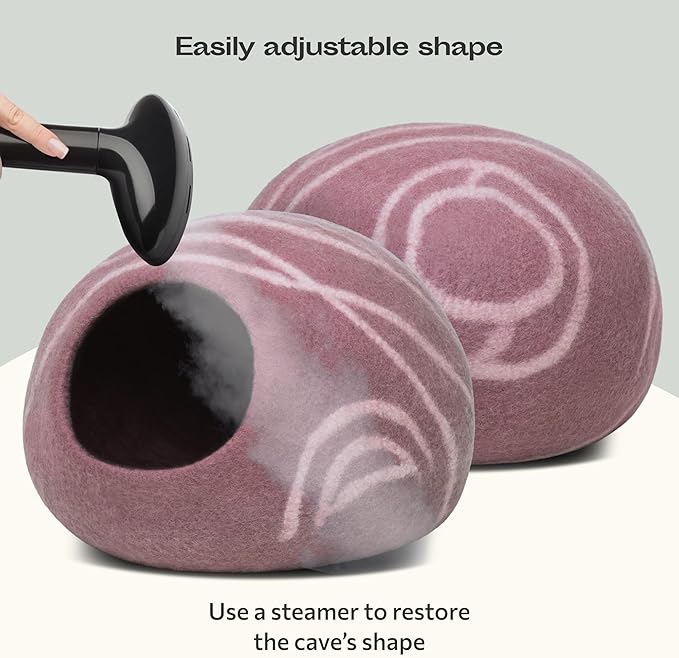Cat Cave – Premium Felt Cat Bed Enclosure for Indoor Cats, Handmade Merino Wool (Rose Gold, Medium)