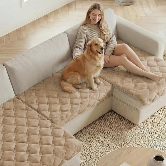 H.VERSAILTEX Chenille Couch Cover for Dogs Washable Soft Fuzzy Chair Covers Armchair Sectional Sofa Cover Thick Pet Couch Cover Protector Non-Slip Dog Bed Cover(Khaki, 28" x 34")