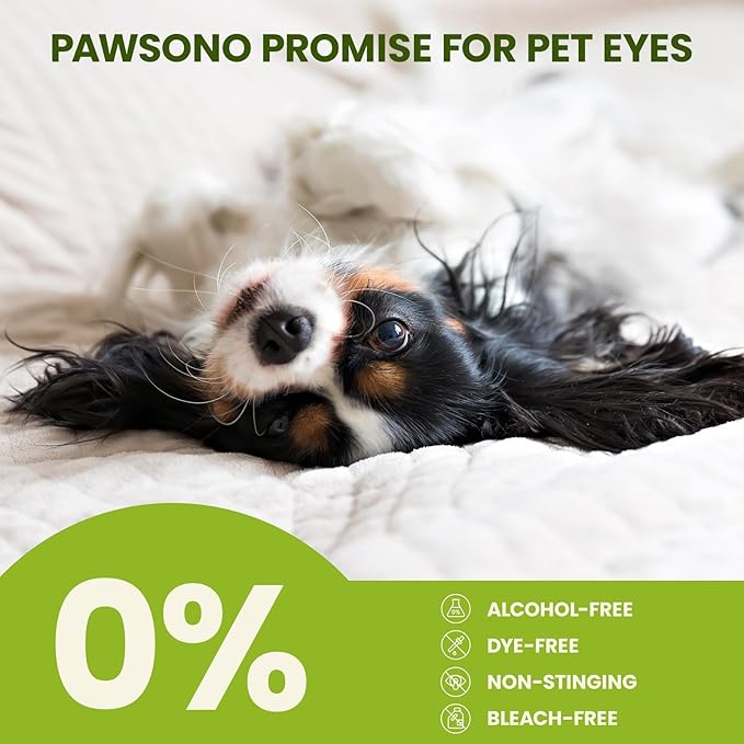 PawSono Eye Wipes for Dogs & Cats, Hypoallergenic Dog Eye Wipes Cleaner, Natural Cleaning Grooming Pet Wipes Gently Remove Tear Stain, Eye Debris, Discharge, Mucus, Non-Irritating, Unscent, 100 pcs