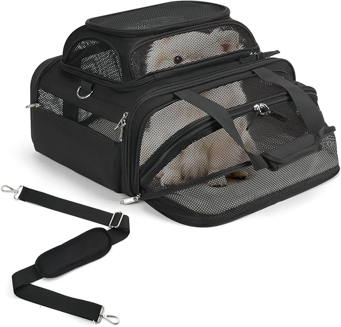 pidipiti 18x14x8 Soft-Sided pet Carrier,for 1 Extra-Small Dog/Medium cat | top and 1 side Expandable,TSA Approved,for Airlines only Have 8'' Height Space underseat,with zipper lock,good Visibility