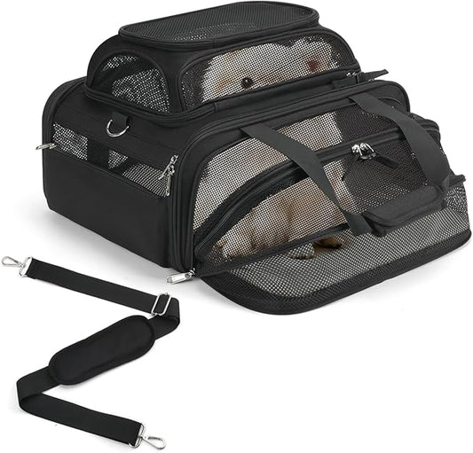 pidipiti 18x14x8 Soft-Sided pet Carrier,for 1 Extra-Small Dog/Medium cat | top and 1 side Expandable,TSA Approved,for Airlines only Have 8'' Height Space underseat,with zipper lock,good Visibility