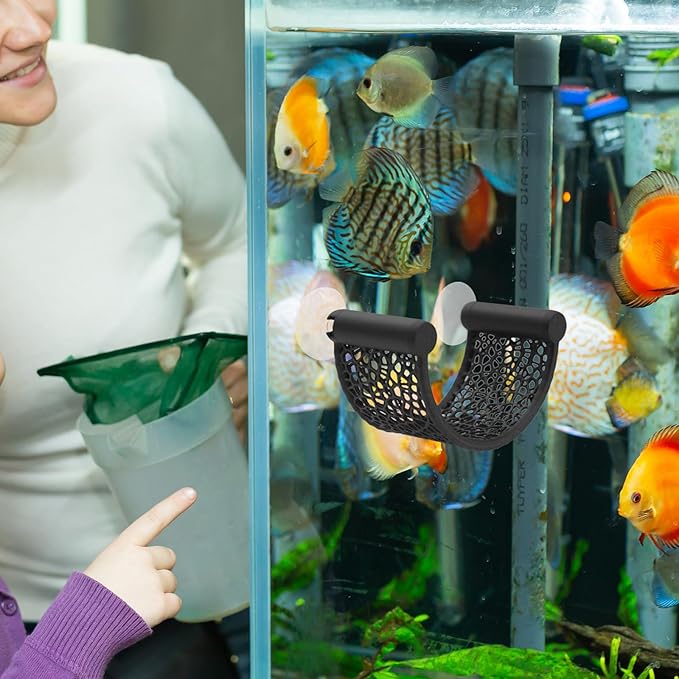 Betta Fish Hammock, U-Shaped Floating Fish Resting Spot with Suction Cup, Aquarium Decor for Small Tank, Tabletop Aquarium Accessories for Betta, Shrimp (Black)