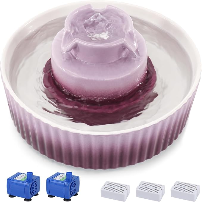 Lawfery Ceramic Cat Water Fountain, 2.1L/71oz Cupcake Pet Fountain | 3 Carbon Filters, 2 Quiet Pumps, Heavy Ceramic Body, and 360° Drinking Area, Drinking Bowl for Indoor Cats and Small Dogs