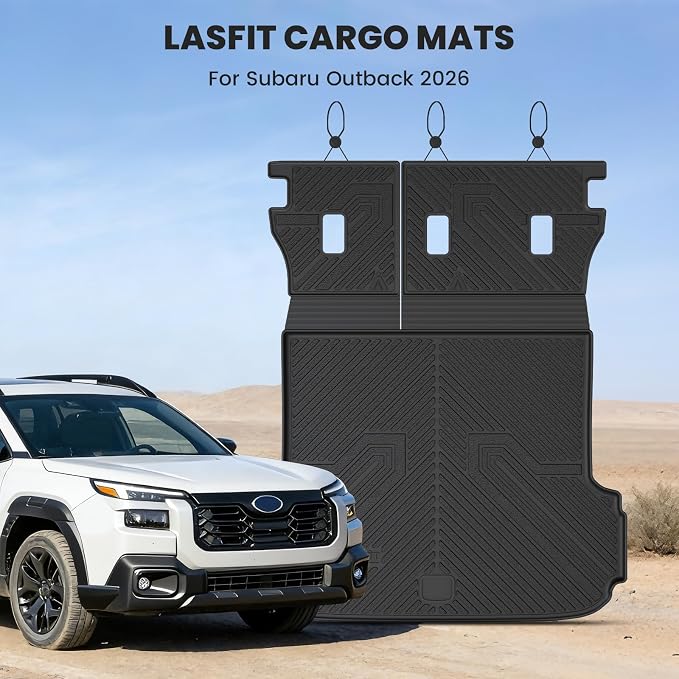 LASFIT Cargo Tray Liner with Backrest Mat for Subaru Outback 2026 Cargo Mat, All Weather TPE Custom Fit Easy Clean Trunk Liner with Seatback Mat for Outback 2026 Trunk Tray, Black