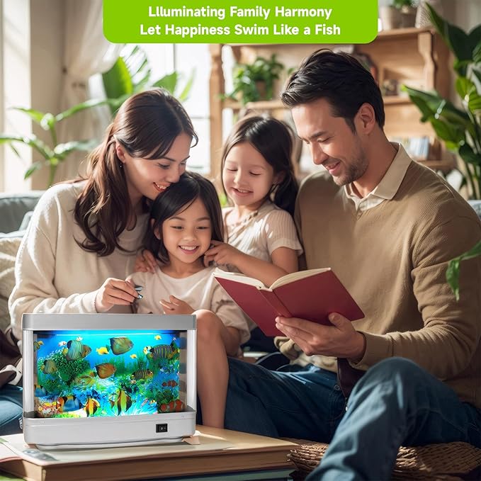 Fake Fish Tank Baby Aquarium Toy - Mini Crib Aquarium Lamp. Artificial Fish Lamp Aquarium - Virtual Ocean Moving Fish Night Light for Bedroom Décor. Gift for Kids and Cat Lovers