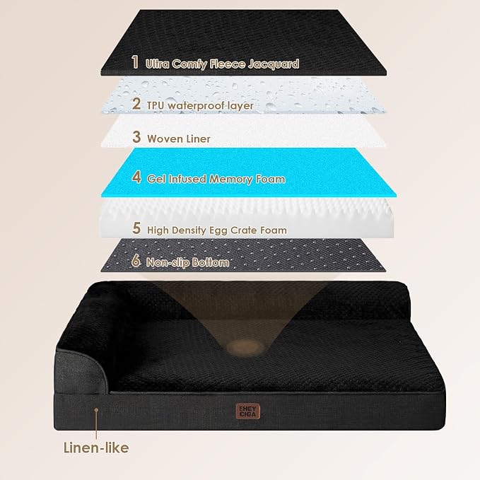 EHEYCIGA Extra Large Dog Bed Othorpedic, Memory Foam XL Dog Bed with Washable Removable Cover, Waterproof Pet Sofa Couch XLarge Size Dogs with Nonskid Bottom, 44x32x6.5, Black | Washable Removable Cover, Waterproof Flat Pet Sofa Couch with Nonskid Bott...