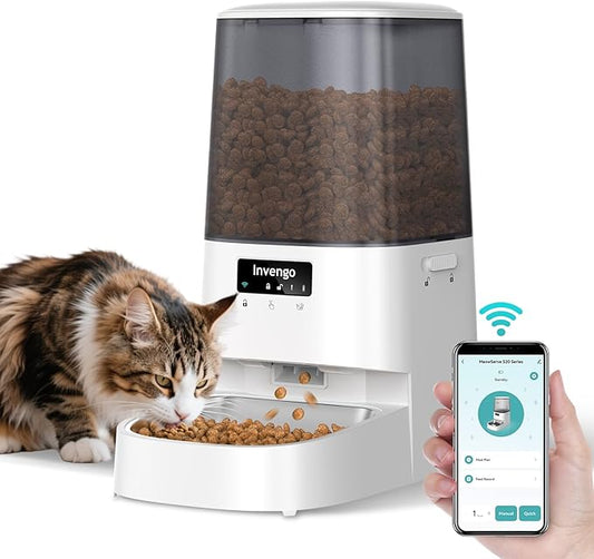 Automatic Cat Feeder with App Control, 5L Food Dispenser for Cats and Small Dogs, 2.4/5G Wi-Fi, Programmable Portions, Anti-Jam & Fresh-Lock, Stainless Steel Bowl, Easy to Clean