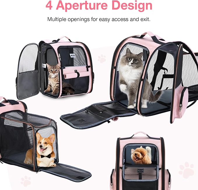 Large Cat Backpack Carrier Expandable Foldable Pet Carrier Backpack for Small Dogs Puppy Medium Cats Fit Up to 18 Lbs for Travel, Hiking,Pink