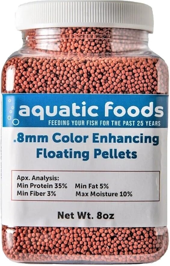 Aquatic Foods Inc. Color Enhancing Micro .8mm Floating Pellets for Discus, Guppies, Baby Cichlids, Baby Koi, Tetras, Live Bearers, All Tropical and Pond Fish...8oz Jar