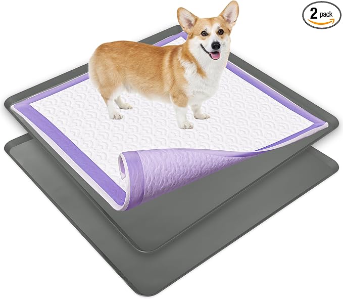Dog Pee Pad Holder - Fits Up to 36” x 36” Pee Pad - 2 Pack - Grey | Stable Grip, Soft Edges, Quick Wipe Silicone Surface, Dog Pad Holder for Indoor Flooring Protection