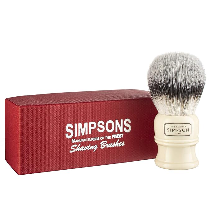 Alexander Simpsons Trafalgar 2 Shaving Brush - T2 Synthetic High Density Fibre Faux Handle Ivory - Simpson Shaving Brushes - Wet Shave Deluxe Thick & Luxurious Lather Dense Extra Soft Bristles