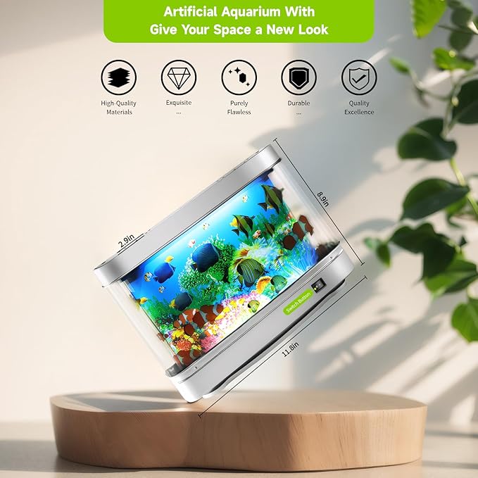 Fake Fish Tank Baby Aquarium Toy - Mini Crib Aquarium Lamp. Artificial Fish Lamp Aquarium - Virtual Ocean Moving Fish Night Light for Bedroom Décor. Gift for Kids and Cat Lovers