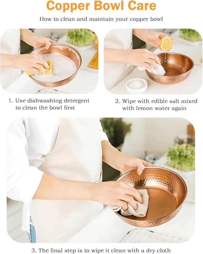 8.66 Inch Large Round Hand Forged Pure Solid Copper Pet Bowl, Heavy Duty Dog Copper Bowl for Food & Water, Premium Feeding Copper Bowl for Dogs Cats & All Household Pets (1)