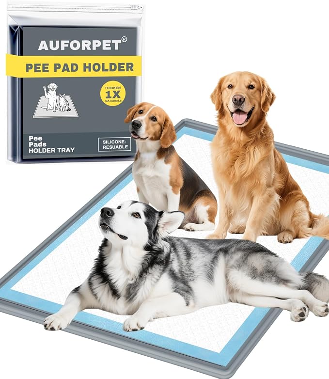 Thick Silicone Pet Pee Pad Holder, Extra Large Tray for 28" x 34" Disposable Pads, Raised High Edge Leak-Proof Training Mat for Puppy, Dogs, Cats