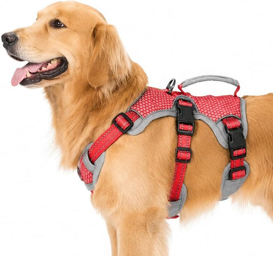 Escape Proof Dog Harness, Dachshund Harness, Reflective Dog Harness with Handle, Durable,Adjustable Vest for Small Medium Large Dogs Walking, Training, and Running Gear (Red,L)