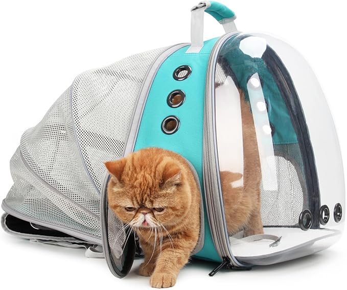 Cat Carrier Backpack, Expandable Bubble Pet Carrier for Cats and Small Dogs, Airline Approved Travel Backpack for Hiking, Walking & Outdoor Adventures - Supports up to 14 lbs