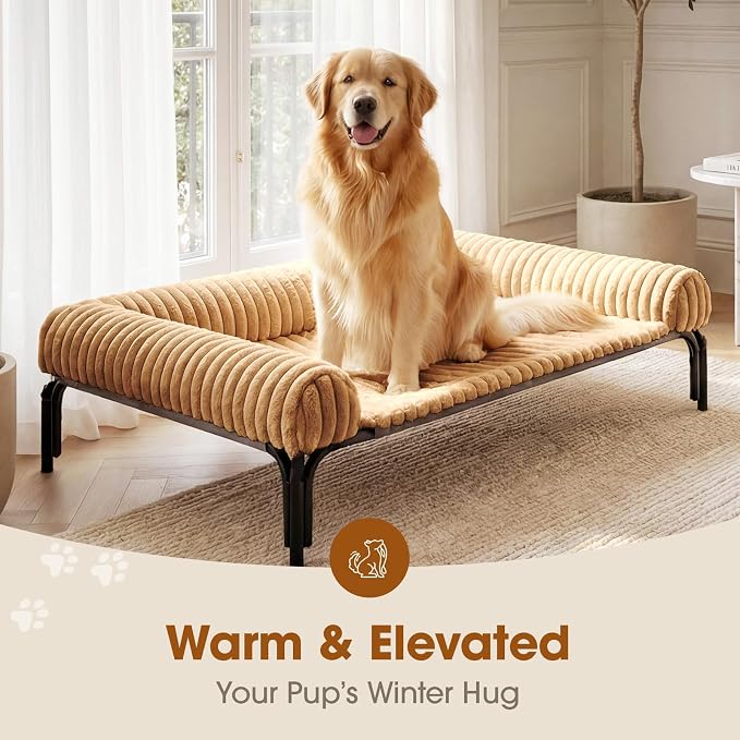 Czpalo Elevated Dog Bed with Removable Bolster Cushion Mat, Raised Pet Cot for Extra Large Sized Dogs with Breathable & Washable Mesh, Indoor & Outdoor Pet Hammock with Skid-Resistant Feet.
