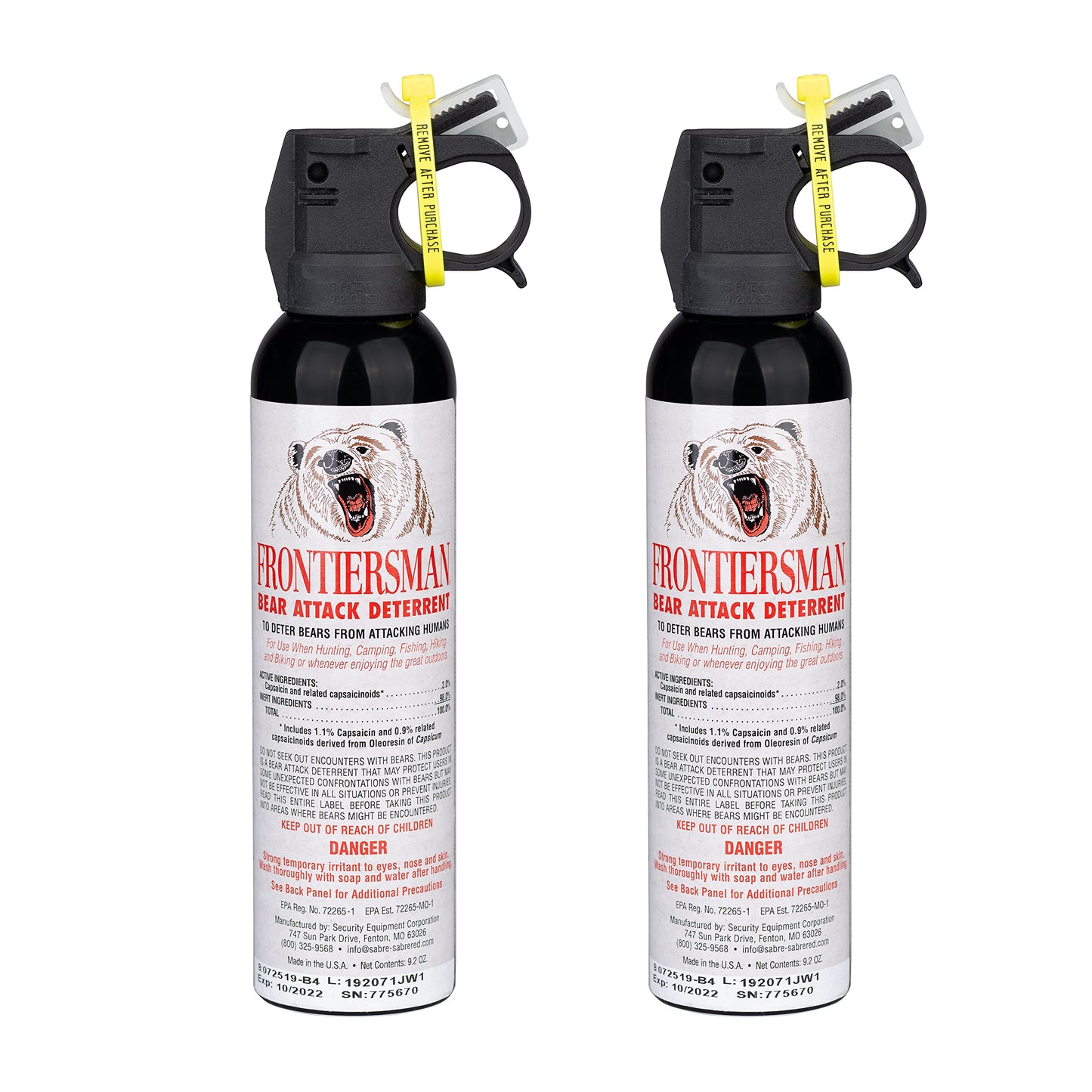 SABRE Frontiersman 9.2 fl oz. Bear Spray Maximum Strength 2.0% Major Capsaicinoids Powerful 35 ft. Range Bear Deterrent Outdoor Camping & Hiking Protection Quick Draw Holster & Multipack Options