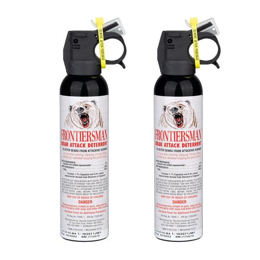 SABRE Frontiersman Bombe anti-ours 272 ml Puissance maximale 2,0 % de capsaïcinoïdes majeurs Portée puissante de 10,6 m Répulsif anti-ours Protection pour le camping et la randonnée en extérieur Étui à extraction rapide et options multipack