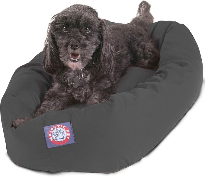 Majestic Pet Bagel Calming Dog Bed, 24 Inch Small, Round, Washable, Gray | Cozy Soft Fluffy Donut Pet Bed with Spine Support for Head Rest – Anti-Anxiety Comfort for Puppies & Dogs, 24x19x7 Inches