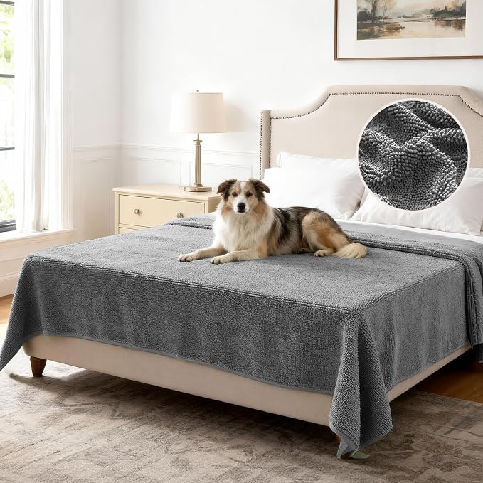 H.VERSAILTEX Non Slip Pet Couch Cover Chenille Dog Bed Protector Thick Soft Sofa Slipcover Pet Friendly Washable Couch Cushion Covers for Pets (68" x 82", Gray)